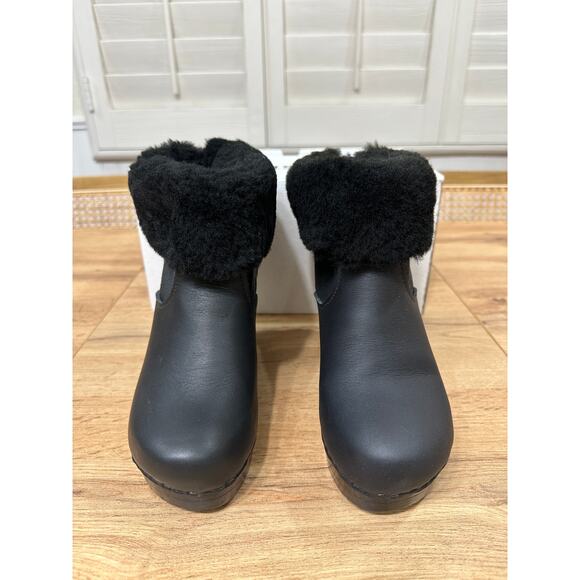 No. 6 Store Pull On Shearling Clog Booties Black Leather Size 5 US 35 EU NIB - Picture 3 of 13